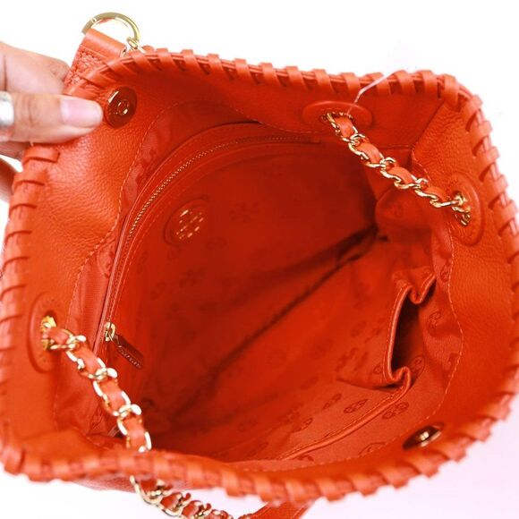 NWT Tory Burch MARION Leather Book Bag with Chain Orange $495+ - Picture 9 of 10